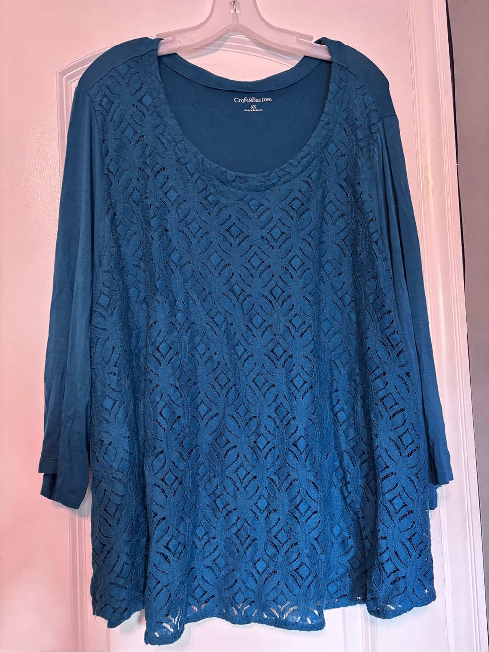 croft & barrow teal crochet-front long sleeve tunic size 3x